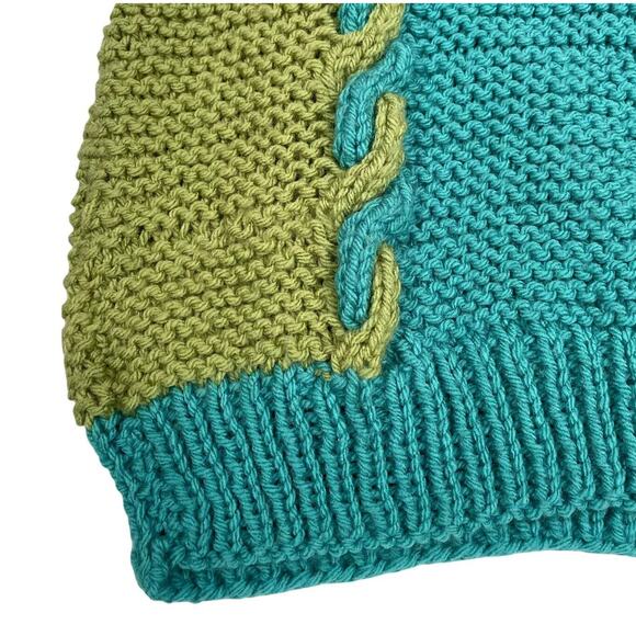 Hand Knit Handmade Pullover Sweater Vest Women's M Colorblock Blue Green NEW - Picture 7 of 11